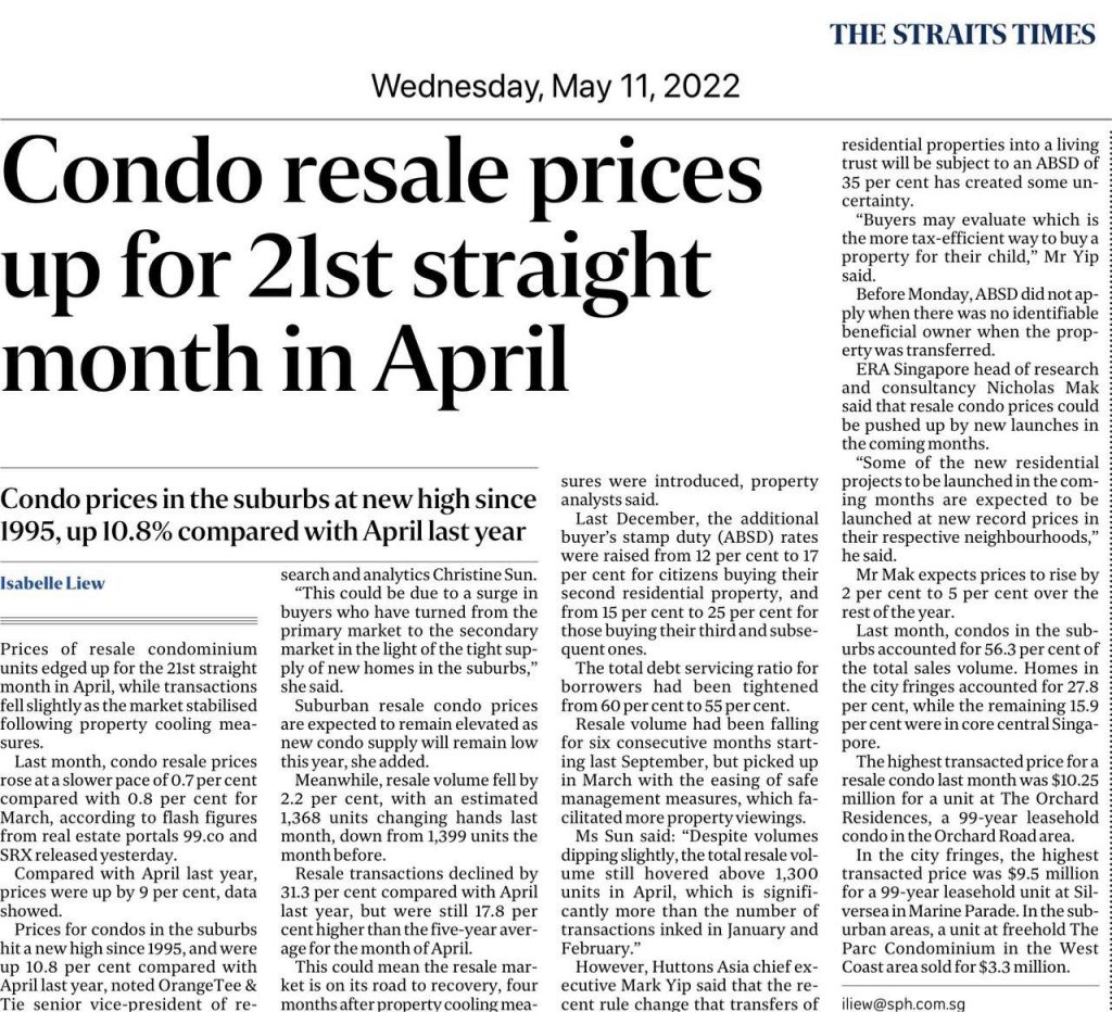 Condo Resale Prices Up For 21st Straight Month In April